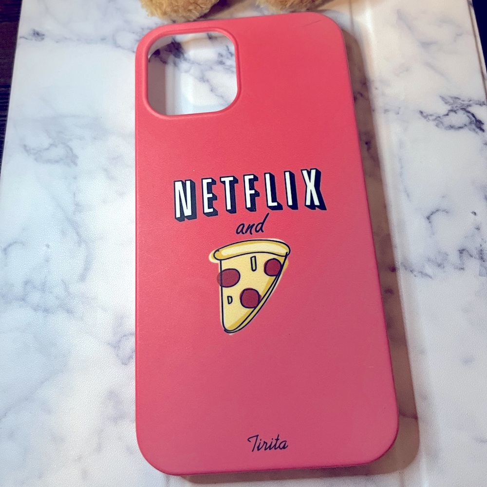 iPhone 12 pink pizza Netflix and chill case